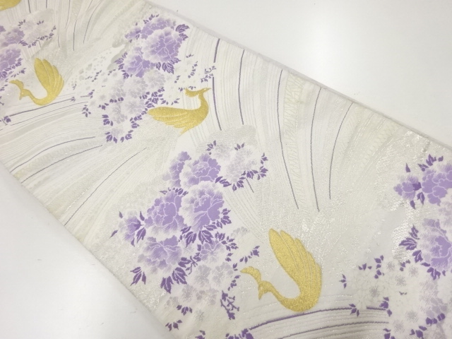 JAPANESE KIMONO / ANTIQUE FUKURO OBI / WOVEN FLOWER & BIRD